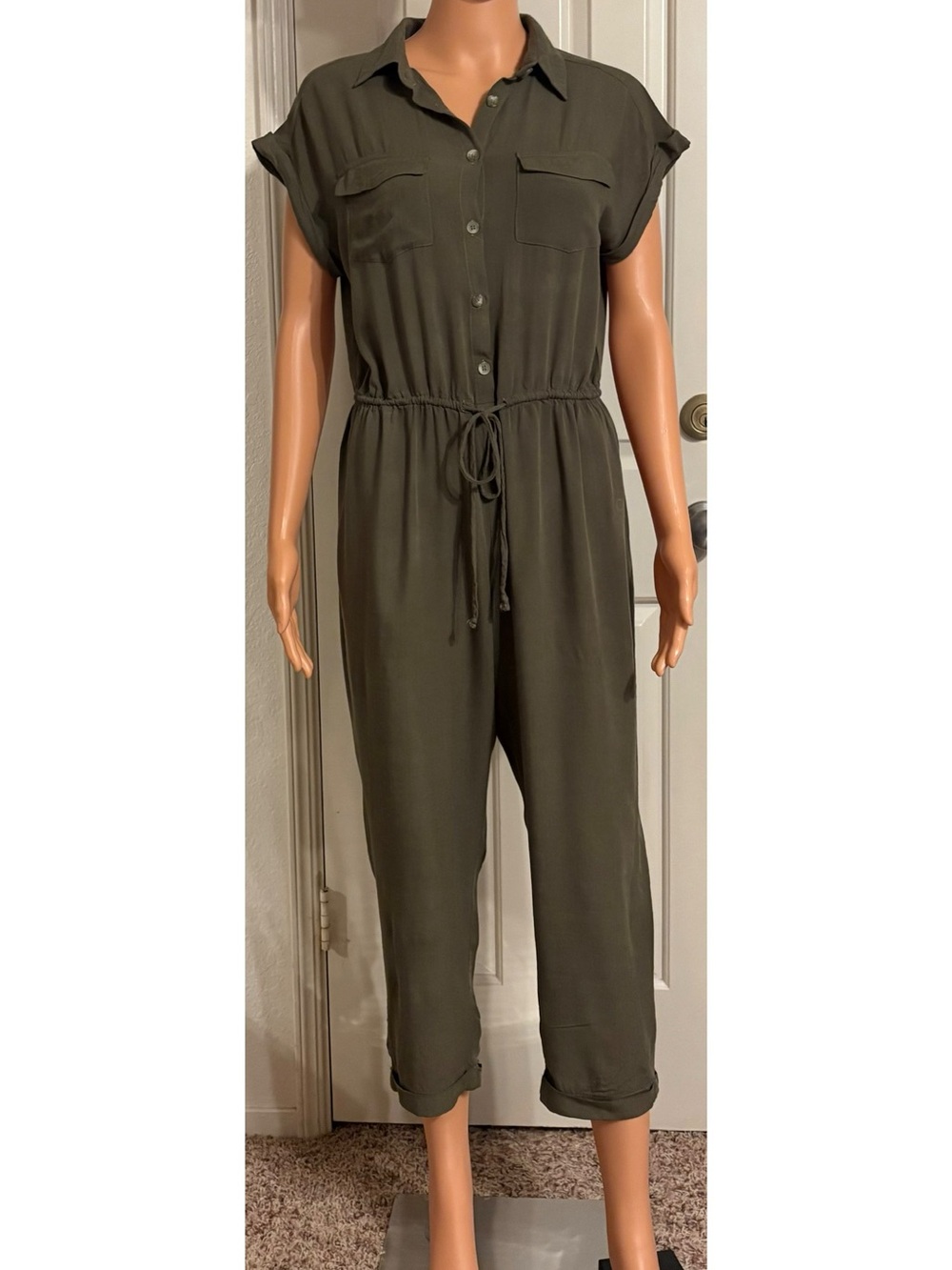 Lulu's Olive Green Utility Drawstring Jumpsuit